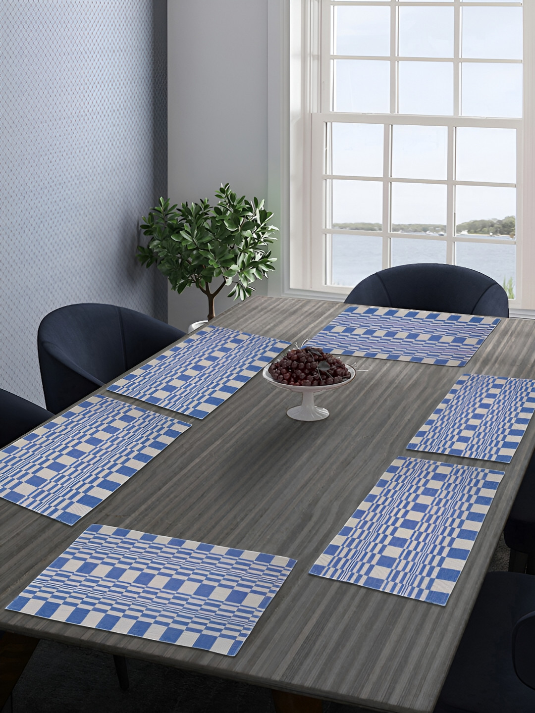 KLOTTHE 6 Pieces Blue Woven-Design Cotton Rectangular Table Placemats