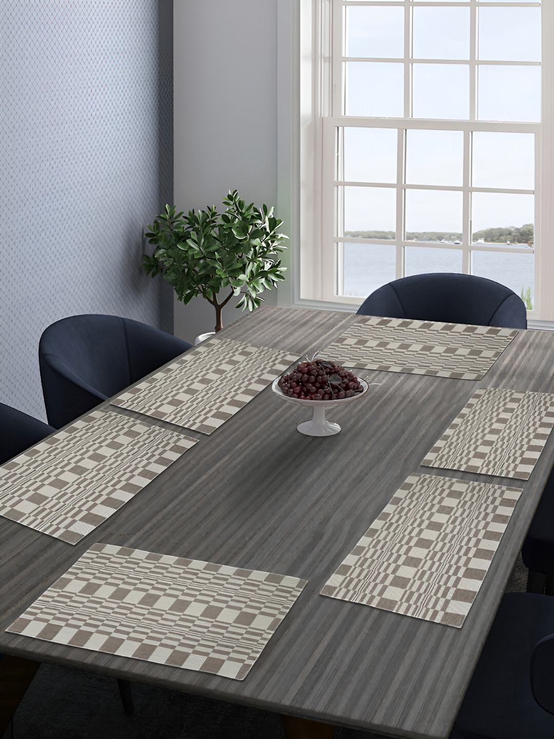 KLOTTHE 6 Pieces Brown Geometric Printed Cotton Woven Table Placemats