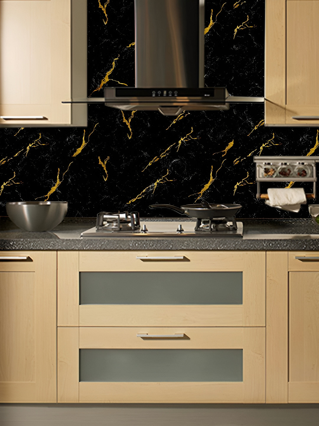 Asian royal Black & Yellow Abstracat Printed Self-Adhesive Wallpaper