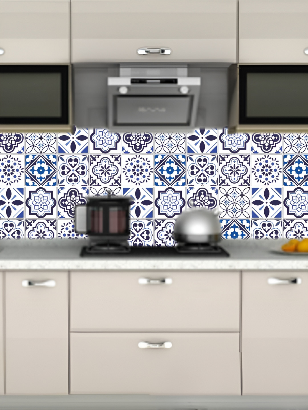 Asian royal White & Blue Ethnic Motif Printed Self-Adhesive Wallpaper