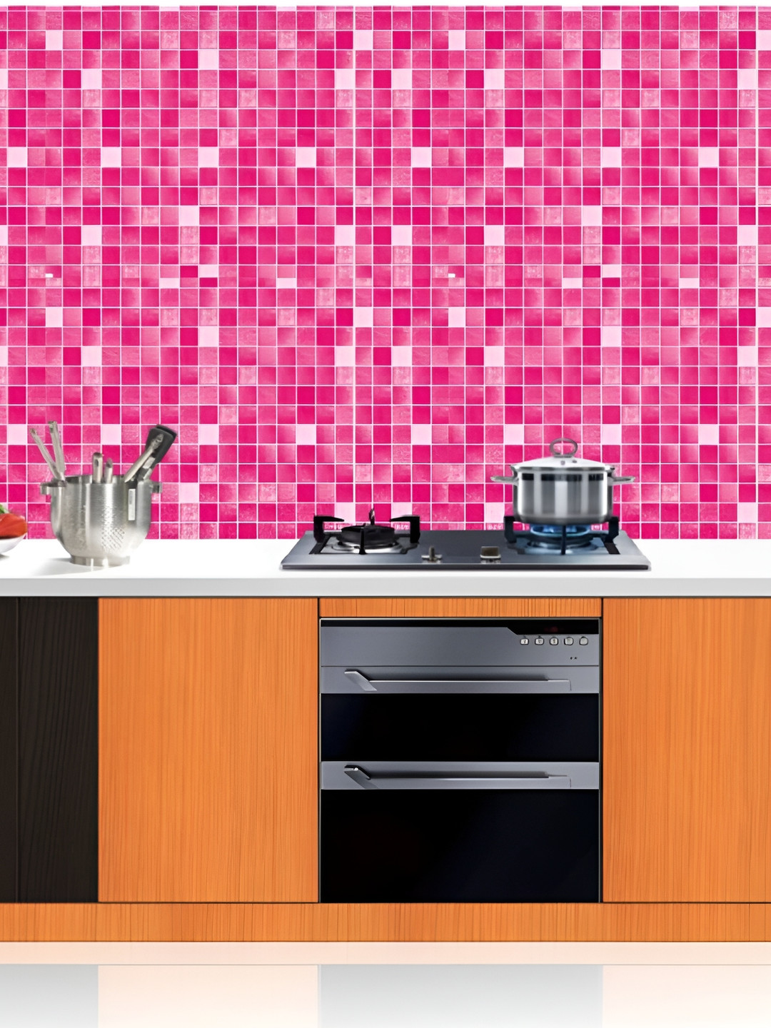 Asian royal Pink & White Abstract Printed Self-Adhesive Waterproof Wall Sticker