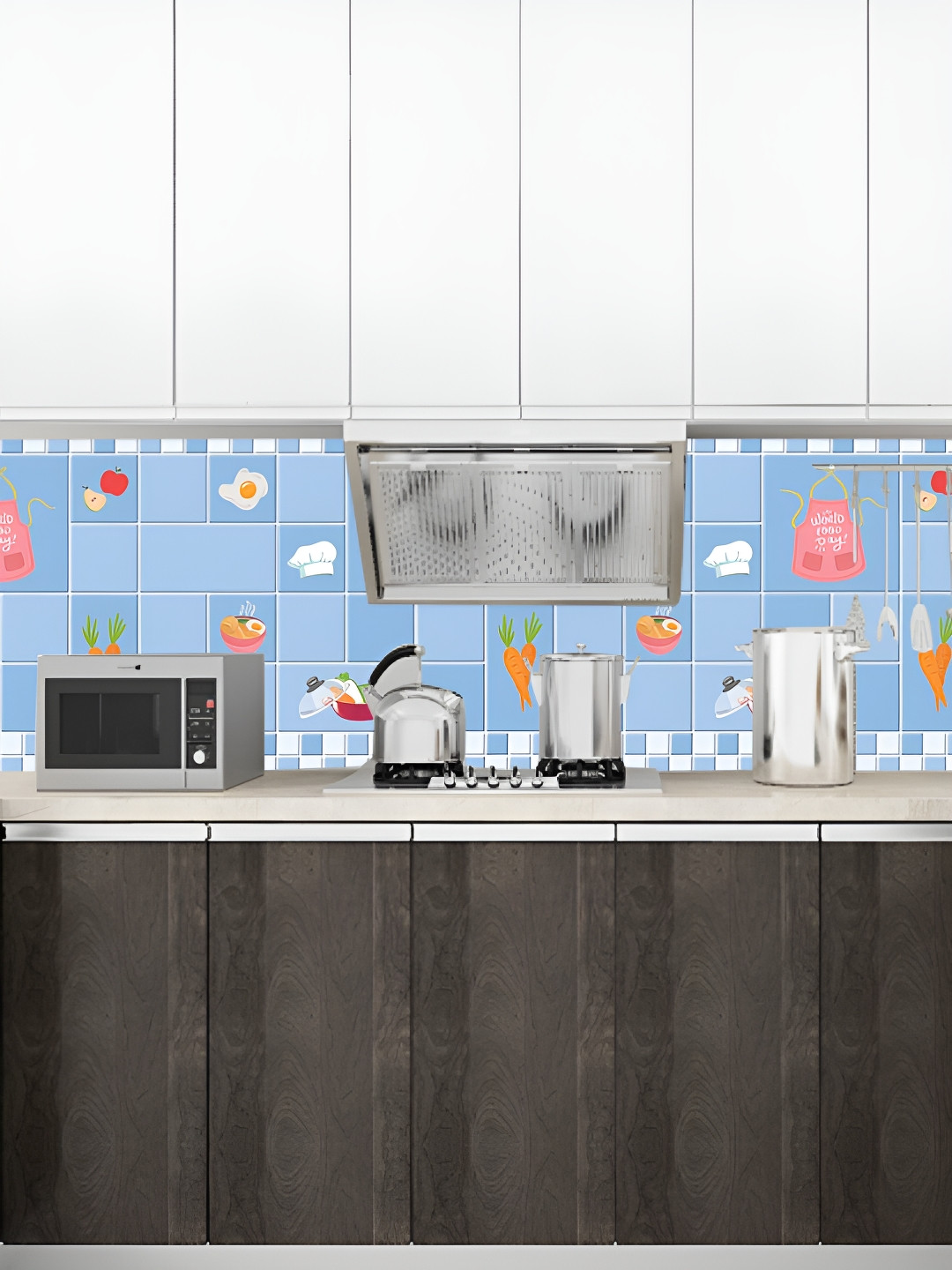 Asian royal Blue & White Abstract Printed Self-Adhesive Waterproof Wall Sticker