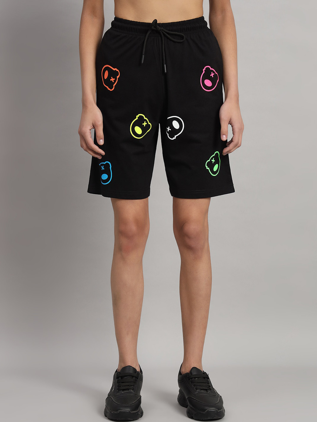 GRIFFEL Women Graphic Printed High-Rise Regular Fit Cotton Shorts
