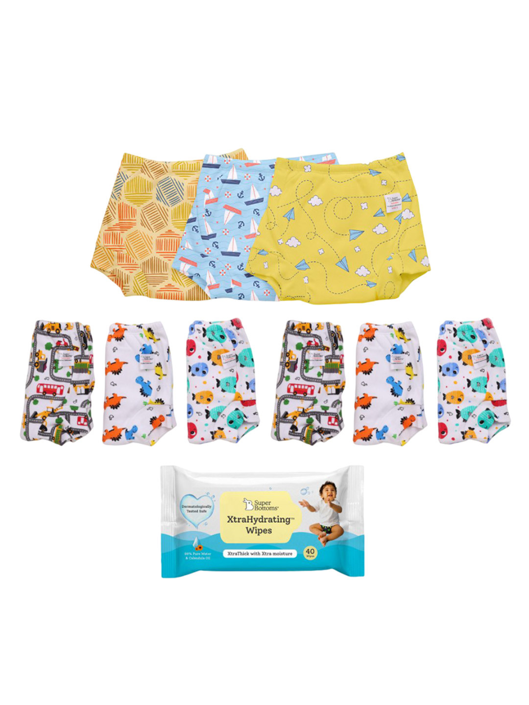 SuperBottoms Set Of 9 Super DryFeel Layer Padded Potty Training Underwears With Wipes