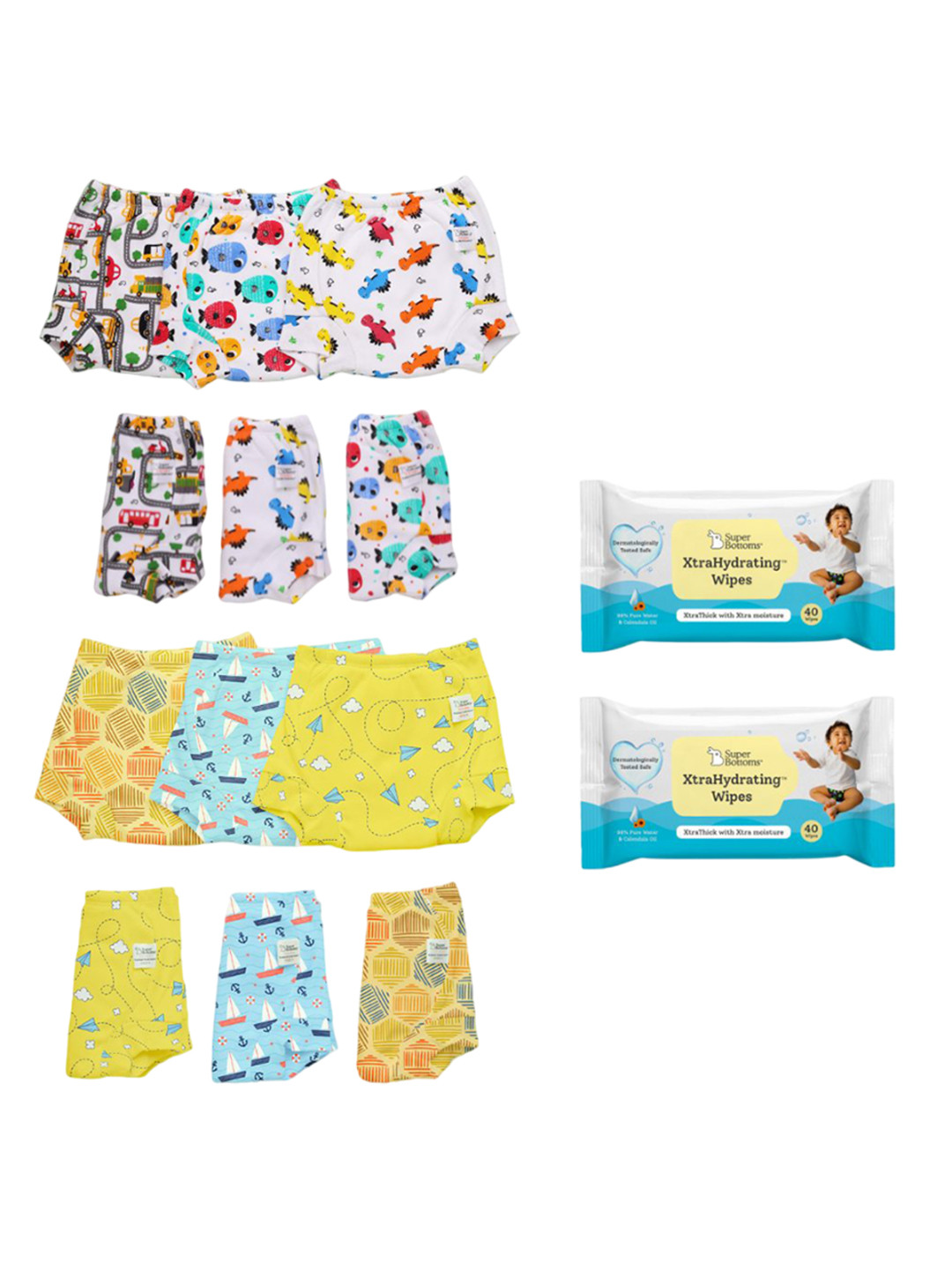 SuperBottoms Set Of 12 Super DryFeel Layer Padded Potty Training Underwears With Wipes