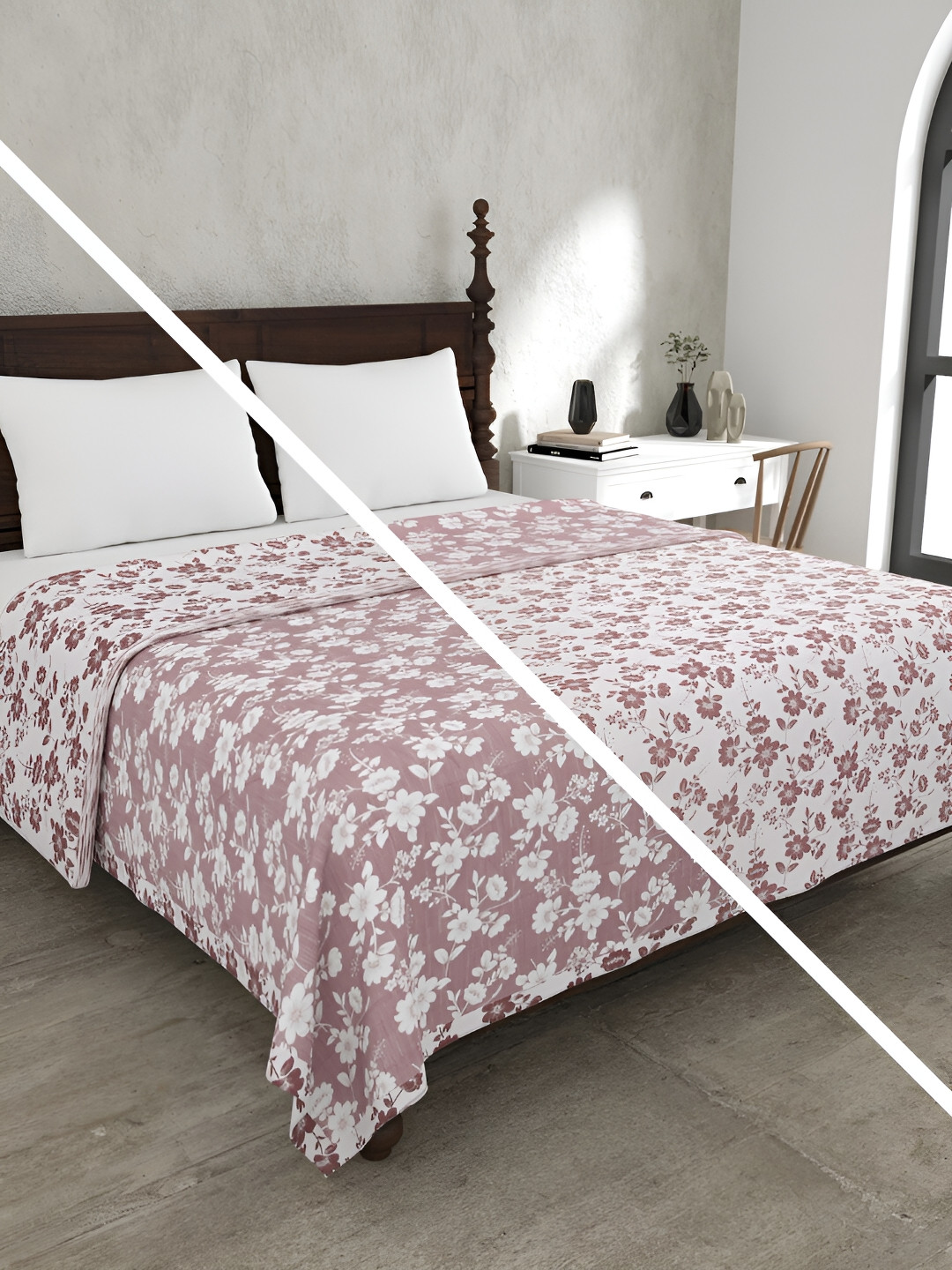 JAIPUR FABRIC Summer Revival Pink Floral 150 GSM Cotton Reversible Double Bed Dohar