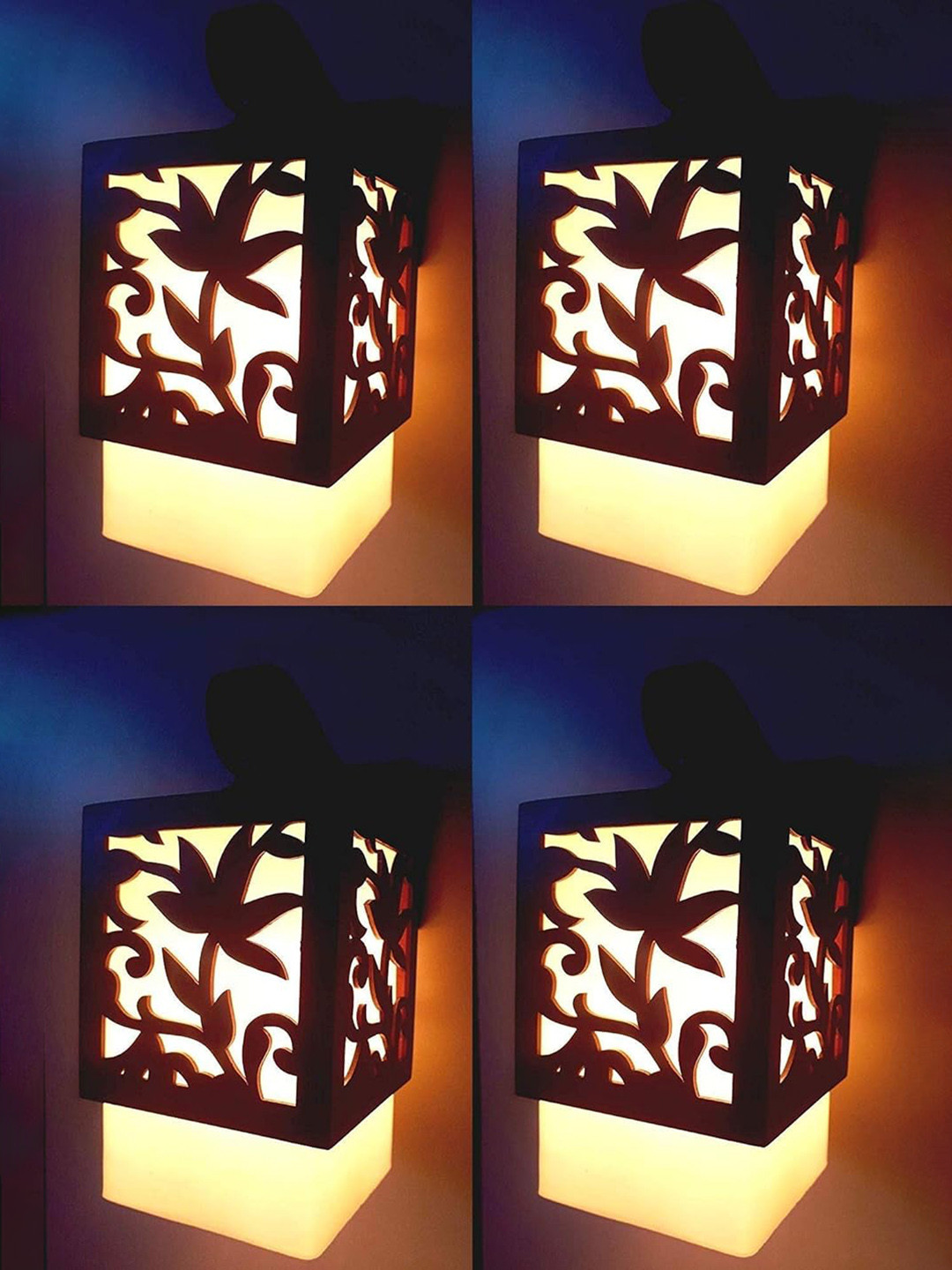 Whiteray Brown 4 Pieces Floral Textured Metal Contemporary Square Shaped Wall Lamps