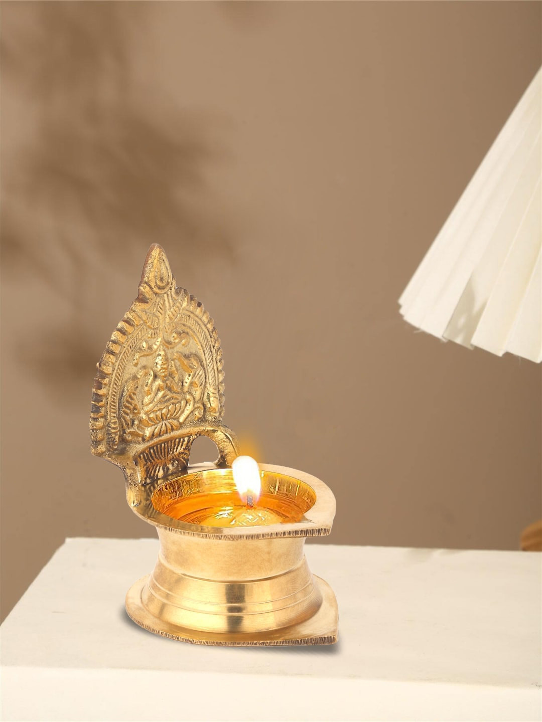 DOKCHAN Gold-Toned Textured Brass Kamakshi Diya