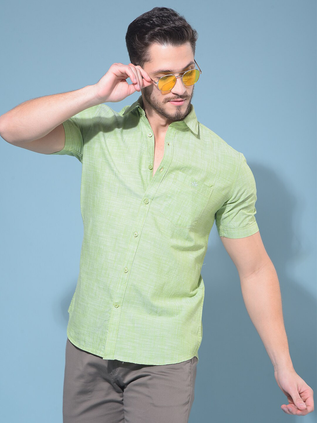 Crimsoune Club Classic Textured Spread Collar Slim Fit Cotton Shirts