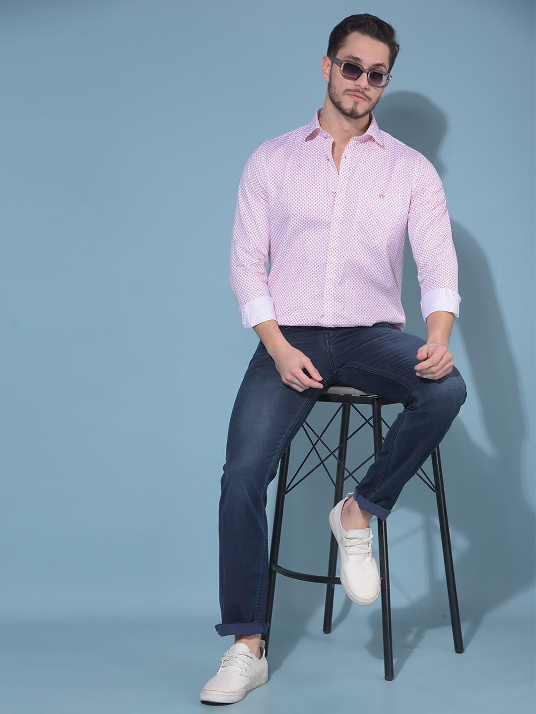 Crimsoune Club Classic Slim Fit Opaque Polka Dots Chest Pocket Cotton Casual Shirt