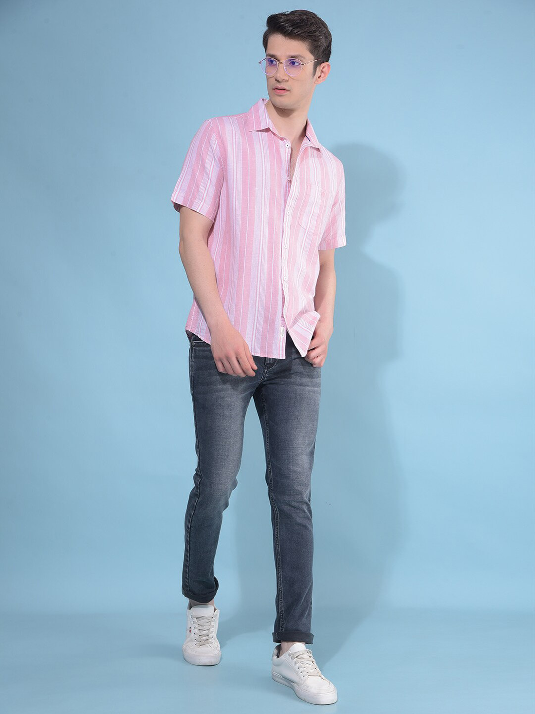 Crimsoune Club Resort Collar Slim Fit Striped Casual Shirt