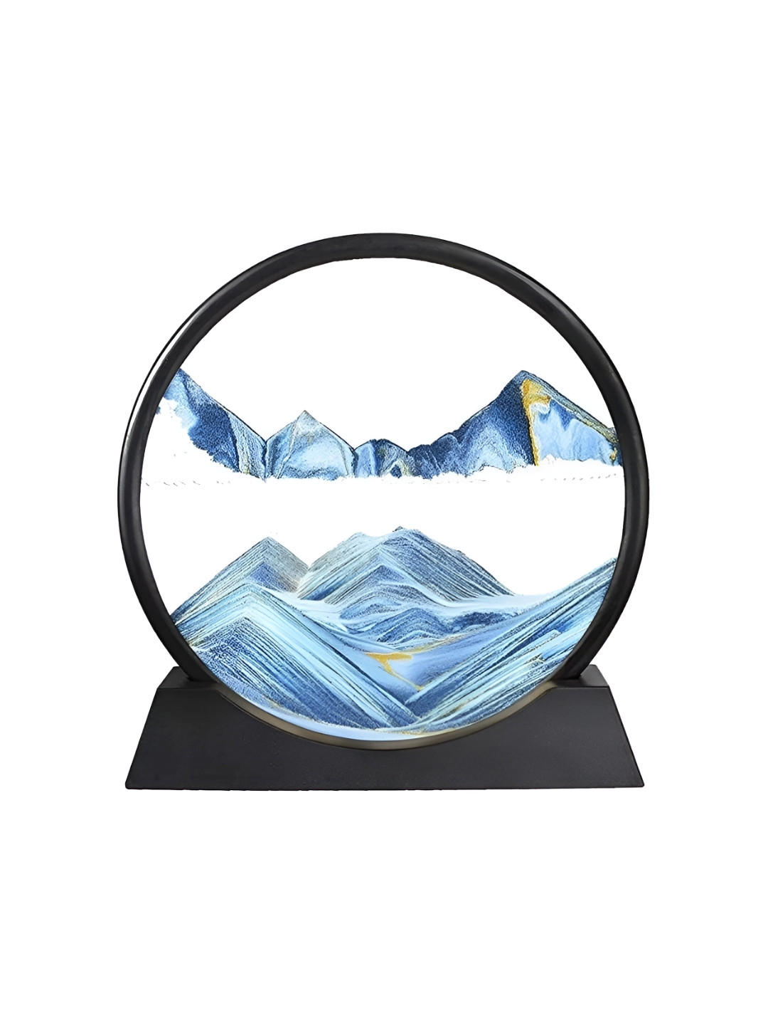 Awestuffs Moving Sand Art Picture Blue Glass Glossy Living Room Set of 3 Medium Showpieces - 7.9 Inches