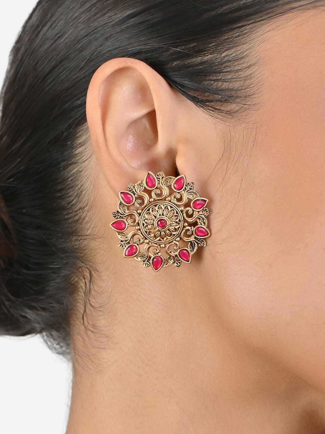 Fida Gold-Plated Stone Studded Classic Traditional Studs Earrings