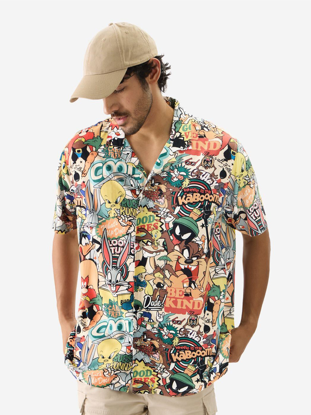 The Souled Store Spread Collar Short Sleeves Looney Tunes Printed Regular Fit Cotton Shirt
