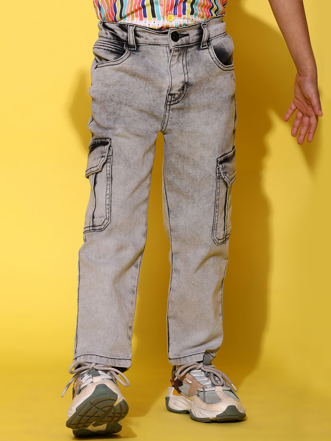 TALES & STORIES Boys Balloon Straight Fit Denim Cargos Jeans