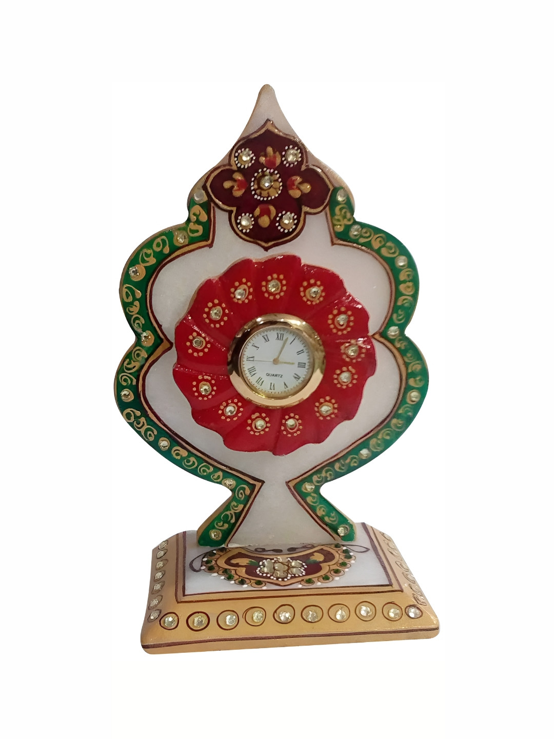 INDIA MEETS INDIA White Glass Handcrafted Geometric Battery Analogue Table Clock