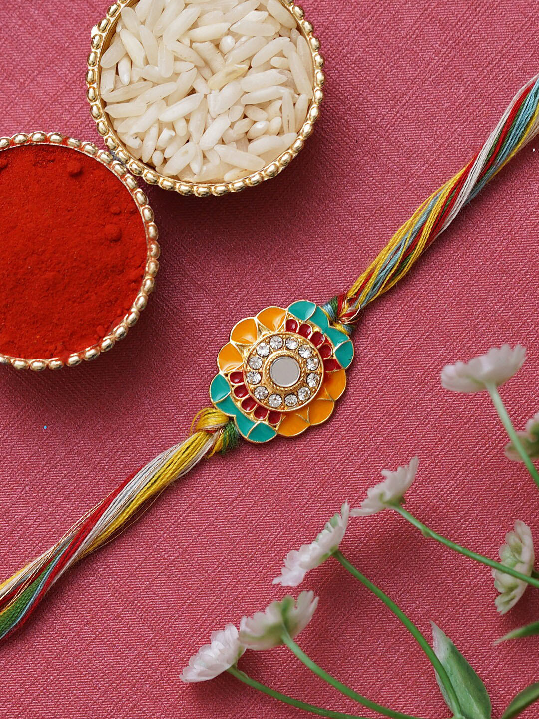 eCraftIndia Floral Designer Rakhi for Brother With Roli Chawal