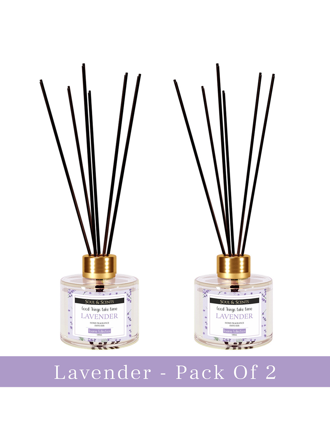SOUL & SCENTS Pack of 2 Lavender Reed Diffuser with 6 Sticks Each Set-120 ml