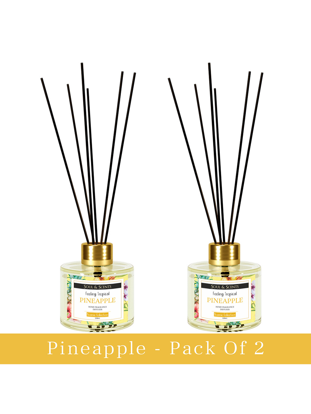 Soul & Scents Pack of 2 Pineapple Reed Diffuser Set-120 ml with 6 Sticks Each