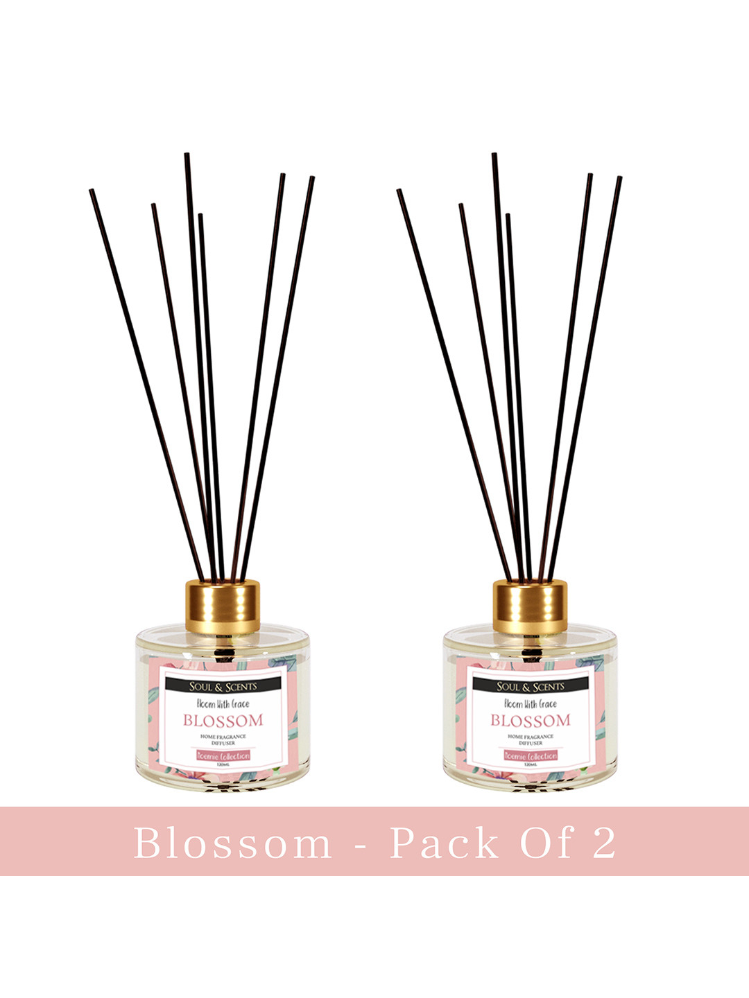 Soul & Scents Pack of 2 Blossom Reed Diffuser Set- 120 ml with 6 Sticks Each