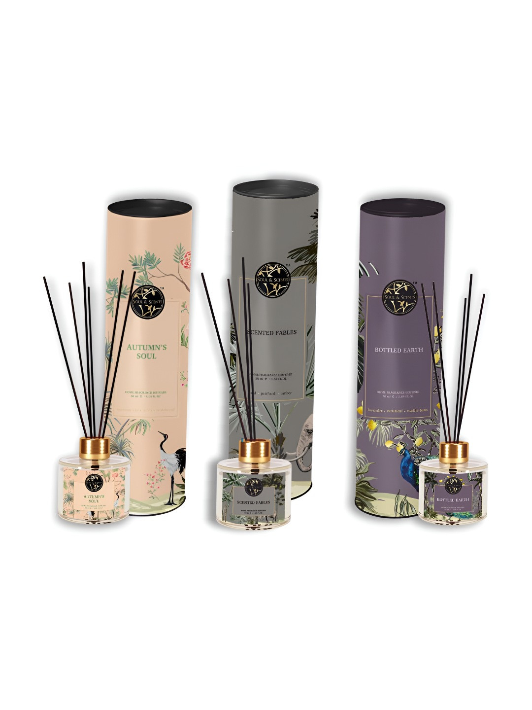 SOUL & SCENTS Pack Of 3 Scented Fable Bottled Earth Autumm Soul Earth Reed Diffuser 50 ml