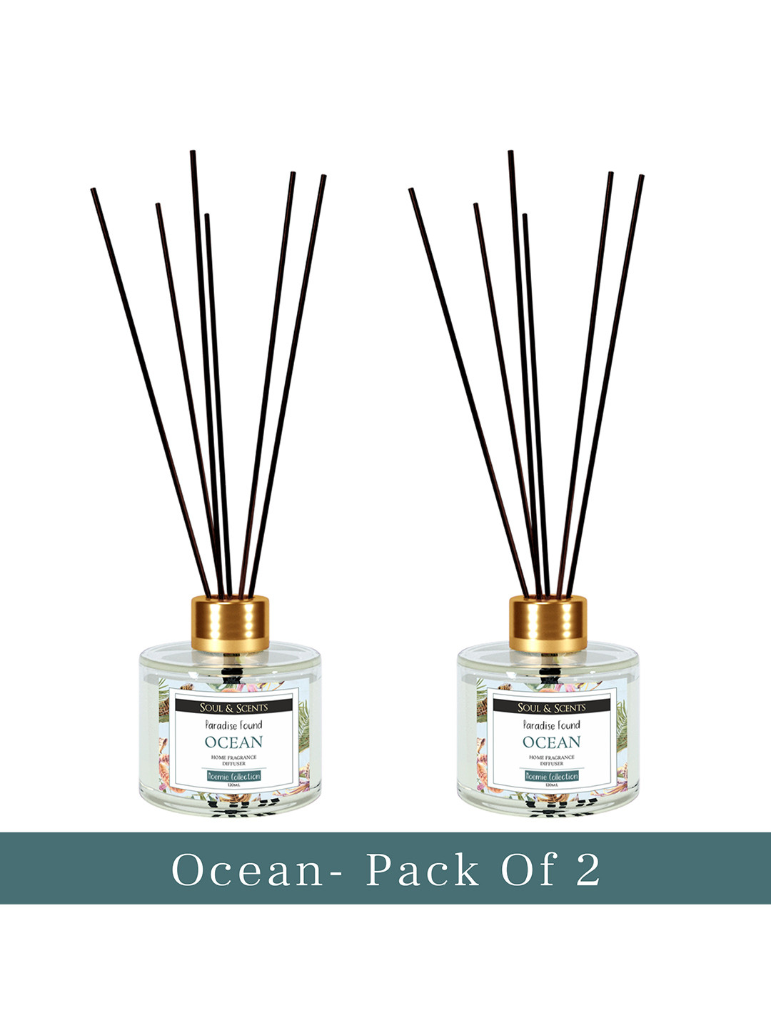 SOUL & SCENTS Pack of 2 Ocean Reed Diffuser with 6 Sticks Each Set-120 ml
