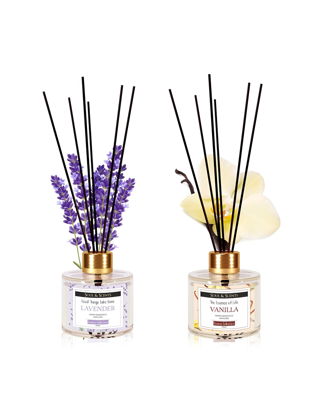 SOUL & SCENTS Lavender and Vanilla Reed Diffuser Set Combo Pack of 2-120ml Each