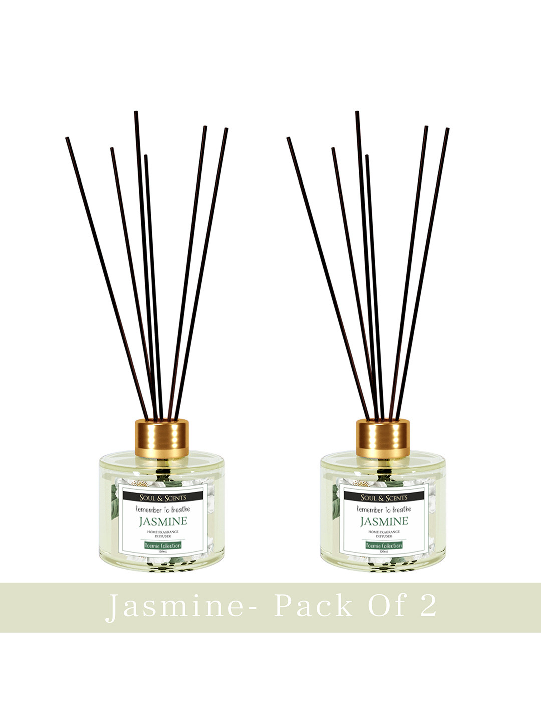 Soul & Scents Pack of 2 Jasmine Reed Diffuser Set-120 ml with 6 Sticks Each