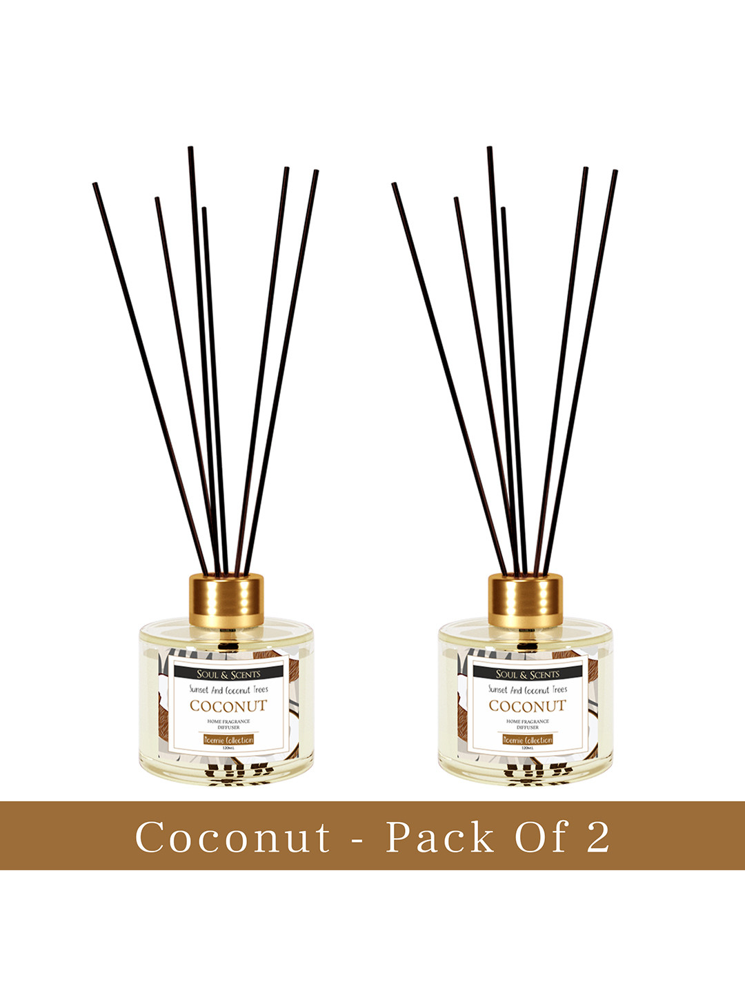 SOUL & SCENTS Pack of 2 Coconut Reed Diffuser with 6 Sticks Each Set-120 ml