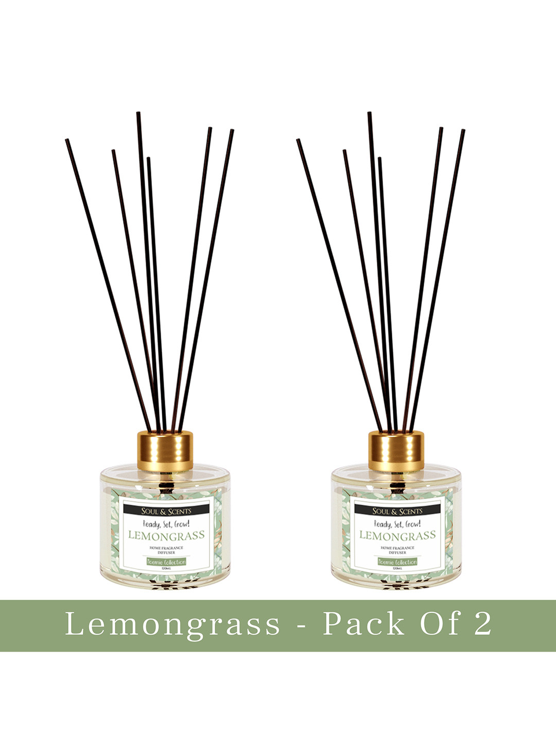 Soul & Scents Pack of 2 Lemongrass Reed Diffuser Set-120 ml with 6 Sticks Each