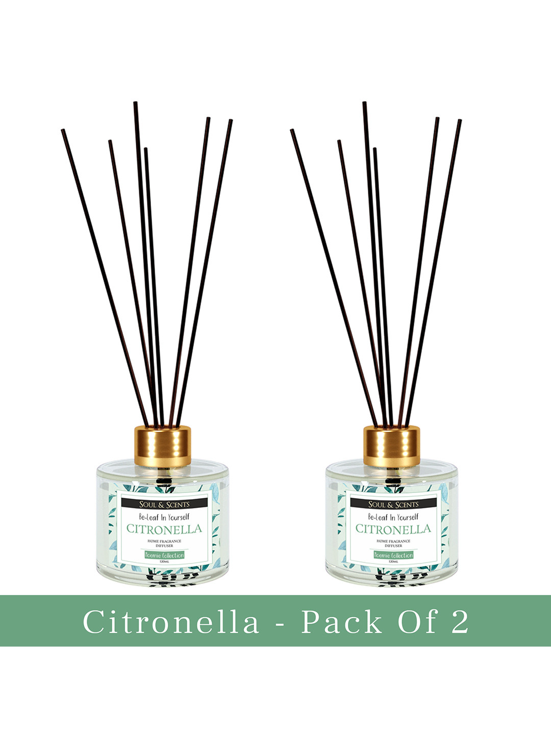 SOUL & SCENTS Pack of 2 Citronella Reed Diffuser with 6 Sticks Each Set-120 ml