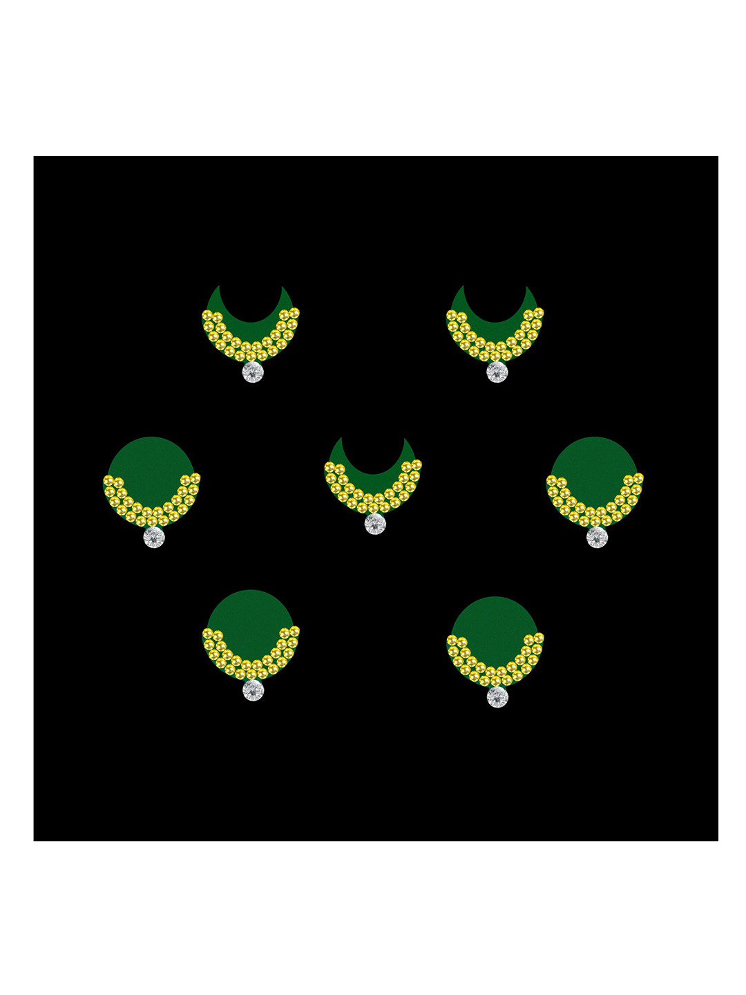 Comet Busters 7-Pcs Handmade Traditional Designer Reusable Bindi - Green 2123