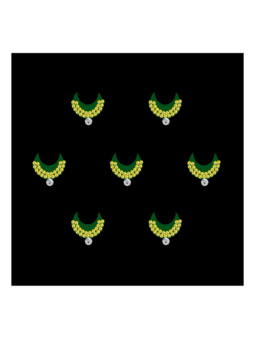 Comet Busters 7-Pcs Handmade Traditional Designer Reusable Bindi - Green 2126