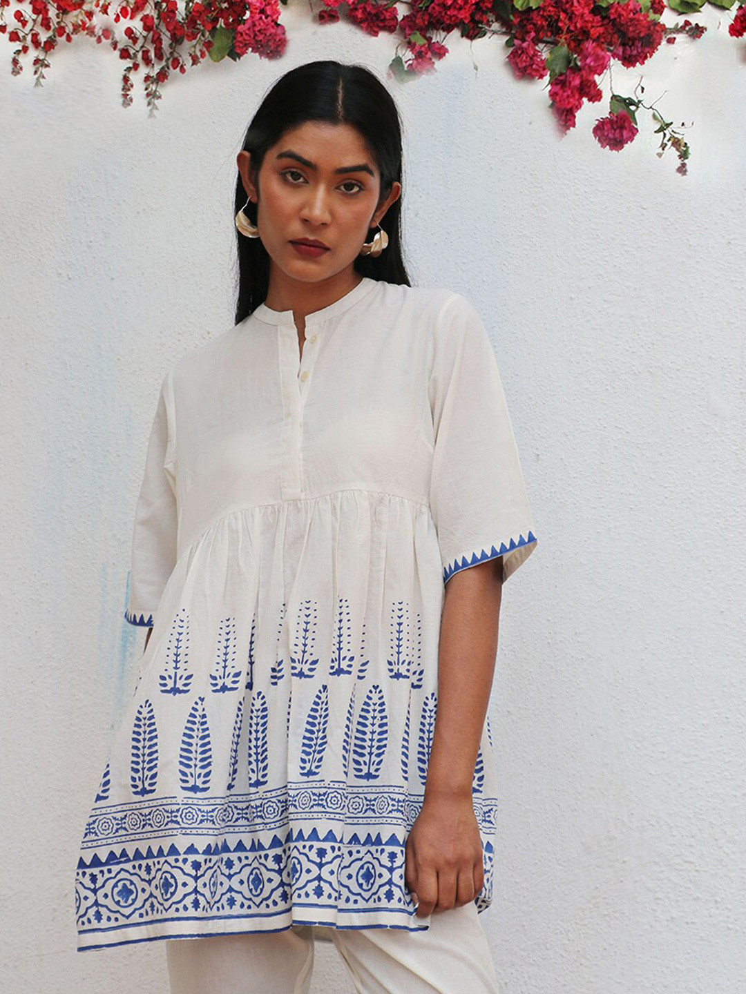 Chidiyaa Alizeti Ethnic Motifs Printed Cotton Longline A-Line Top