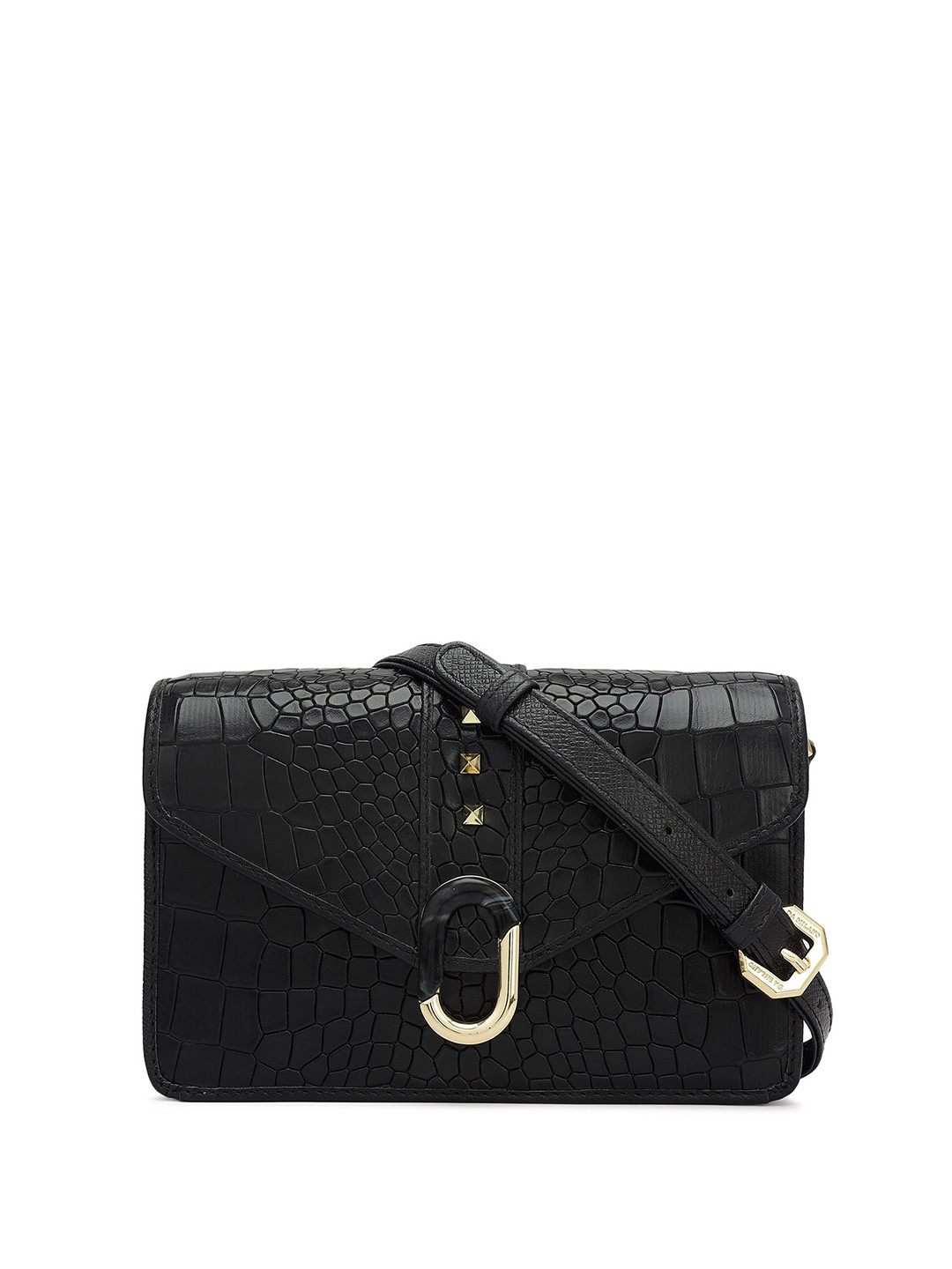 Da Milano Animal Textured Leather Structured Sling Bag