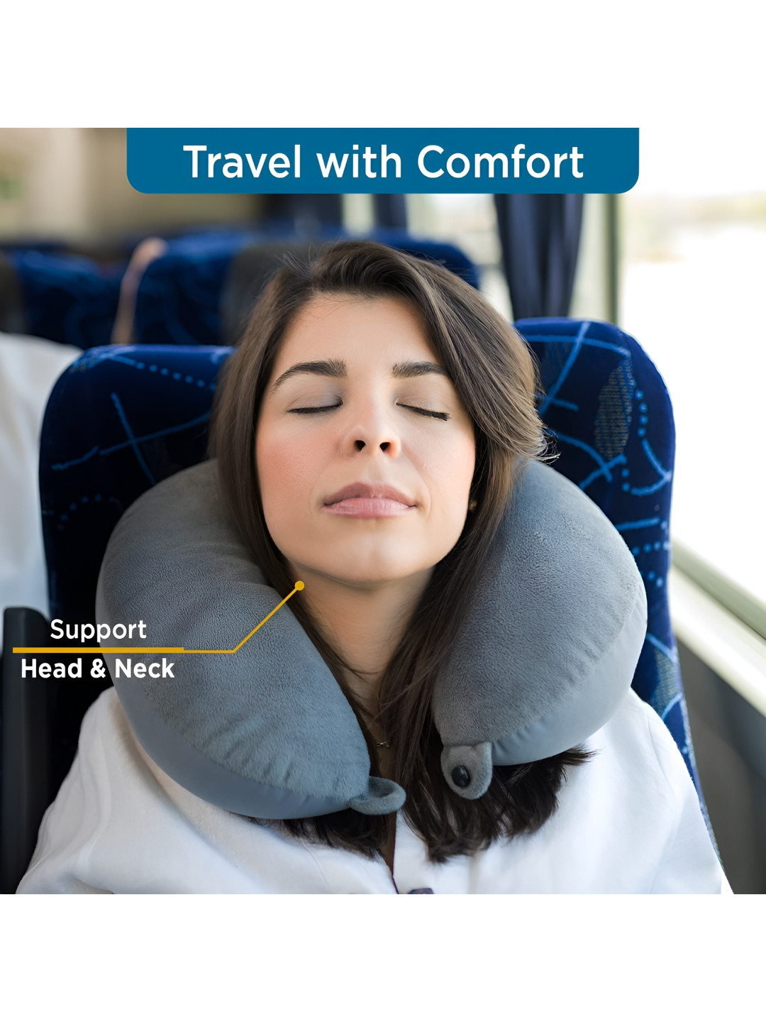 Sleepsia Grey Solid Polyester Firm Microfiber Travel Pillow-33 x 17 x 9.75 cm