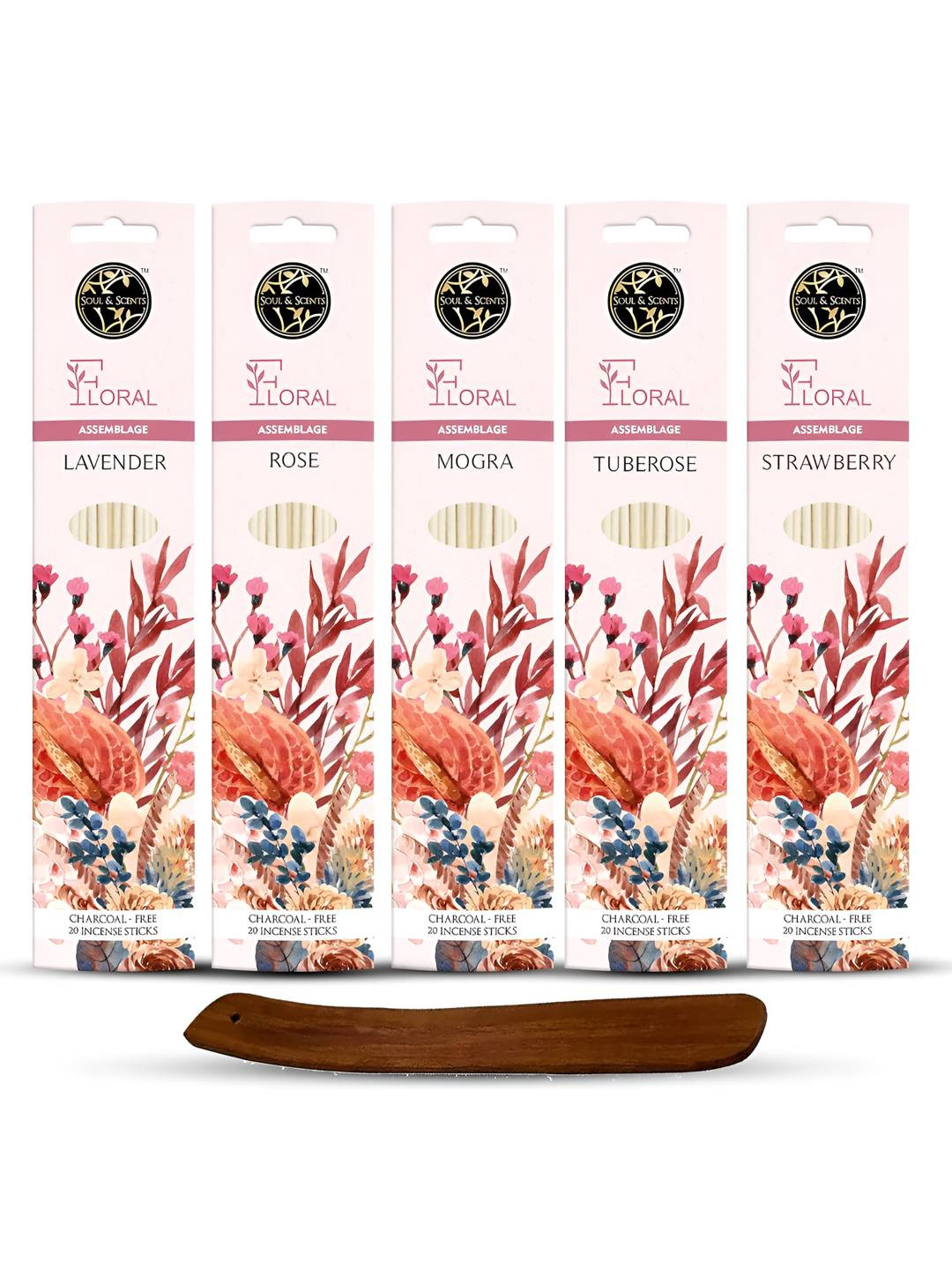 SOUL & SCENTS 5-Pcs Brown Textured Fragrance Incense Sticks With Wooden Stand