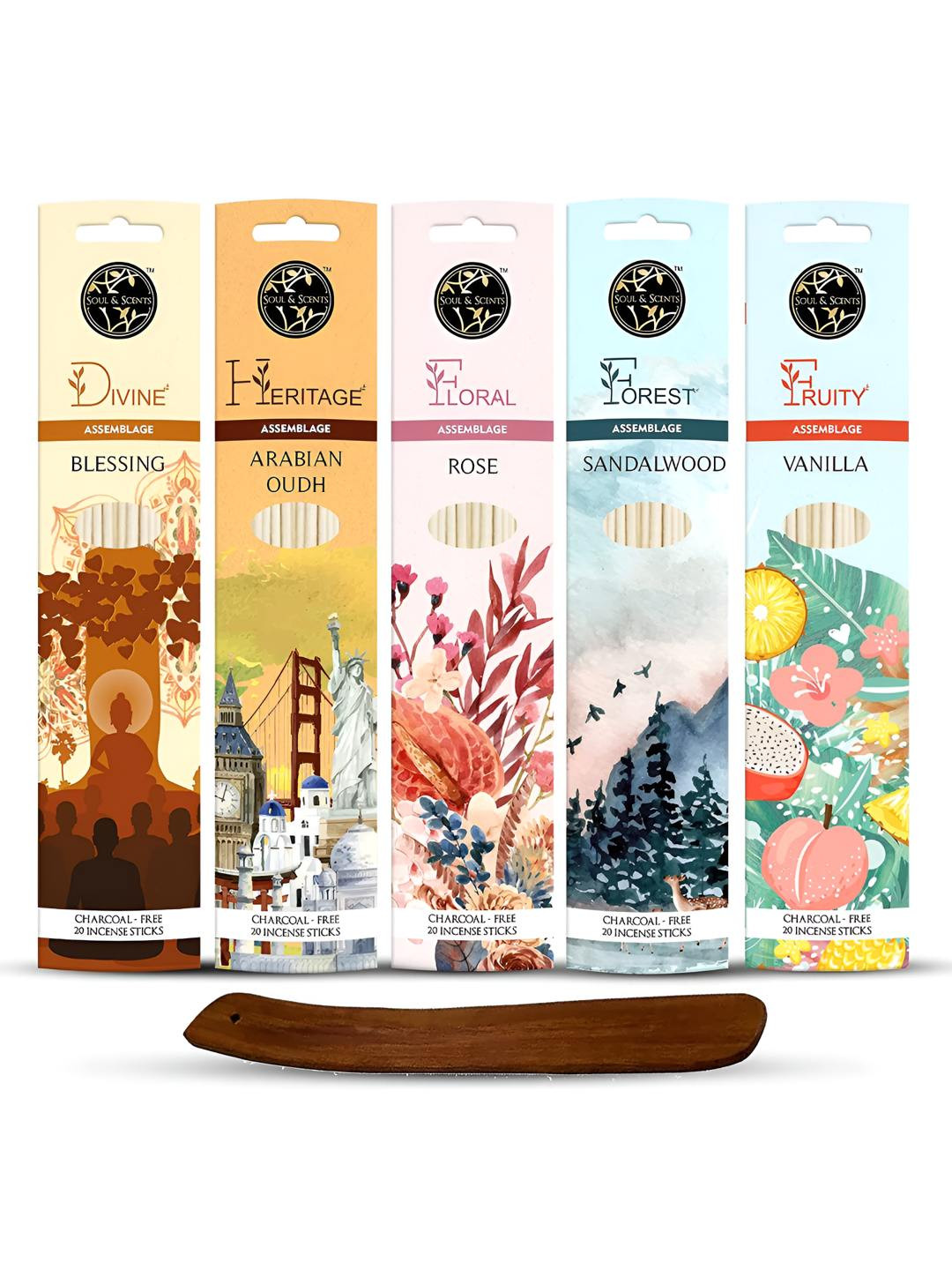 SOUL & SCENTS 5-Pcs Brown Textured Fragrance Incense Sticks With Wooden Stand