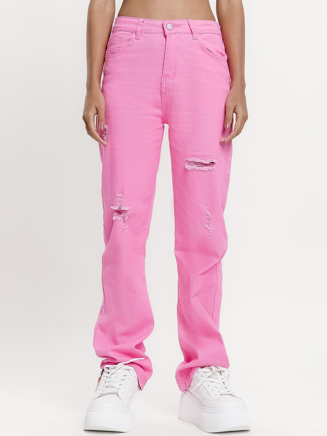 FREAKINS Women Slim Fit High-Rise Mildly Distressed Pure Cotton Jeans