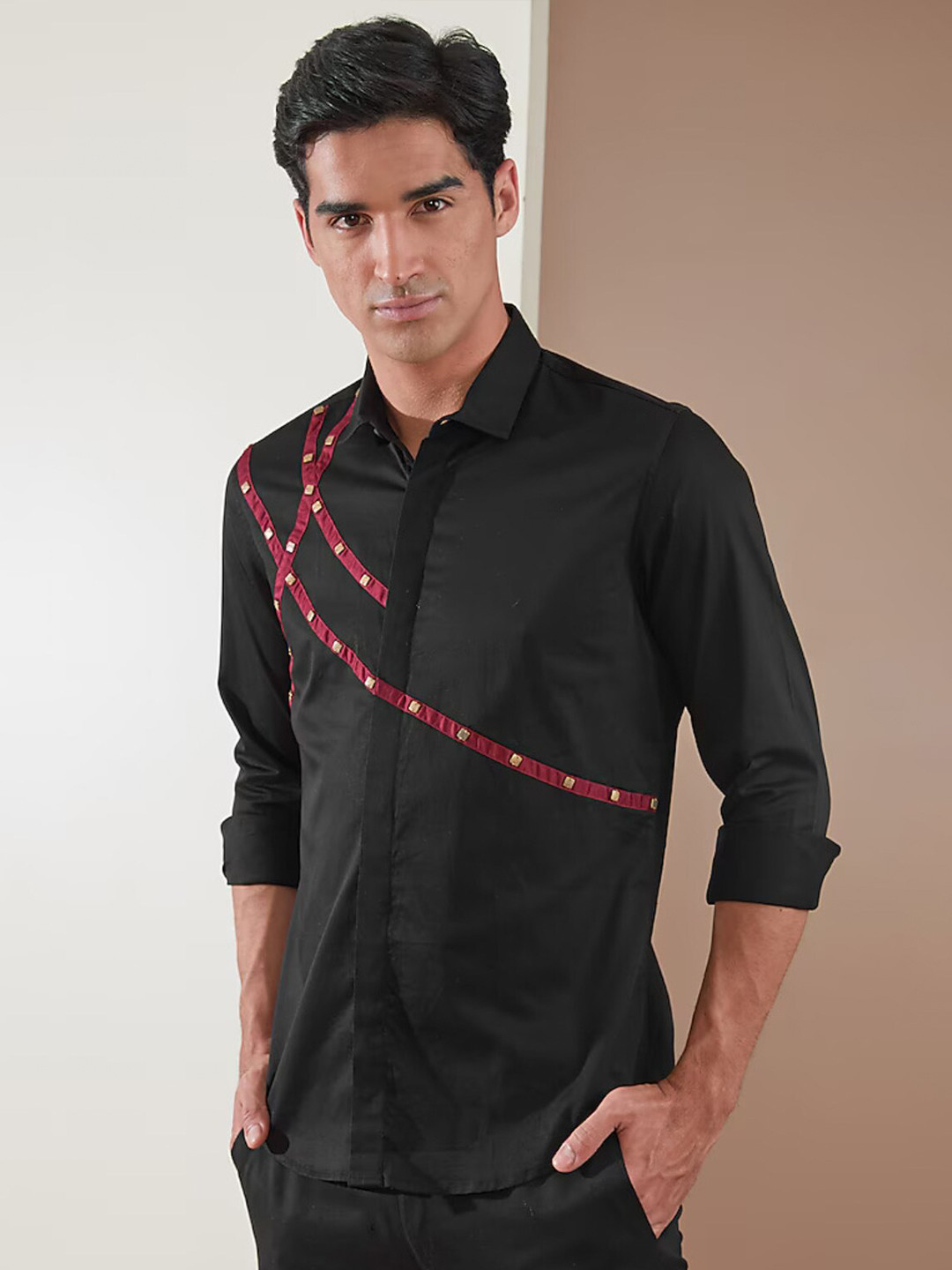 HE SPOKE Smart Tailored Fit Spread Collar Long Sleeves Cotton Casual Shirt