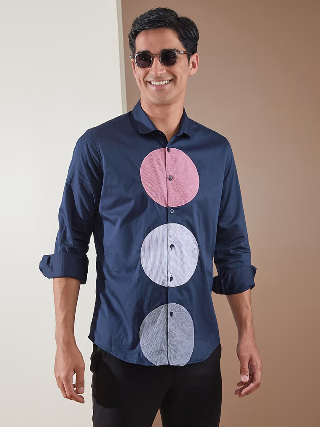 HE SPOKE Smart Tailored Fit Printed Spread Collar Long Sleeves Cotton Casual Shirt