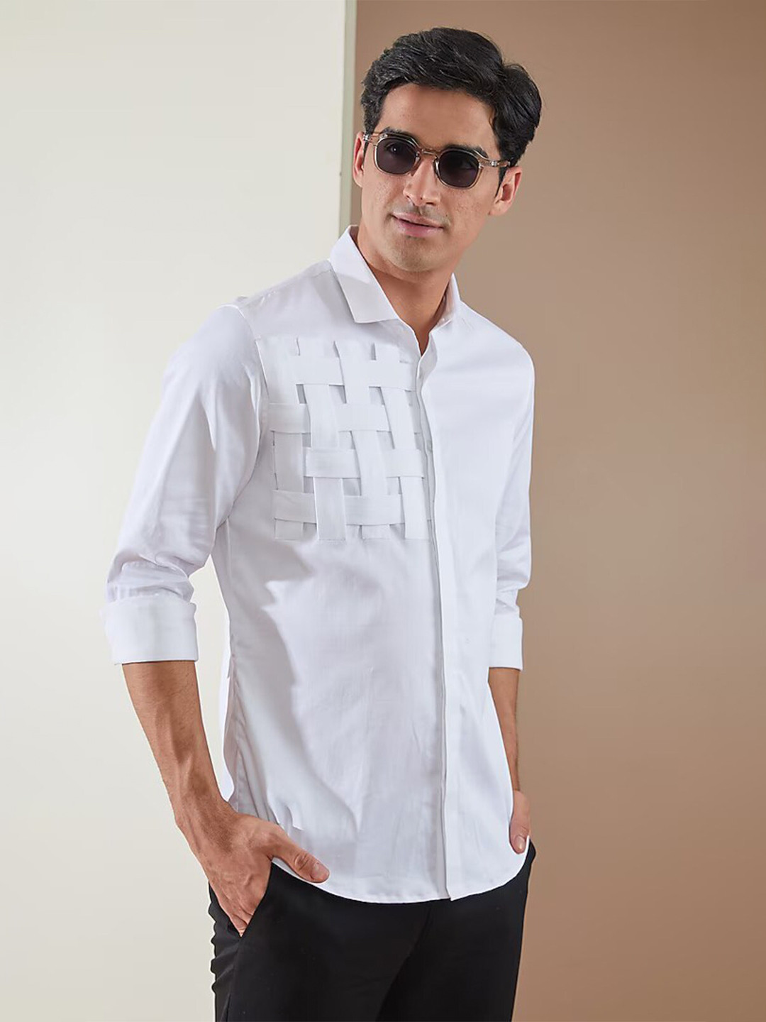 HE SPOKE Smart Tailored Fit Spread Collar Long Sleeves Cotton Casual Shirt