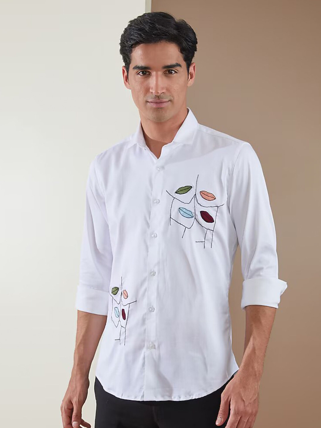 HE SPOKE Smart Tailored Fit Thread Work Opaque Casual Shirt