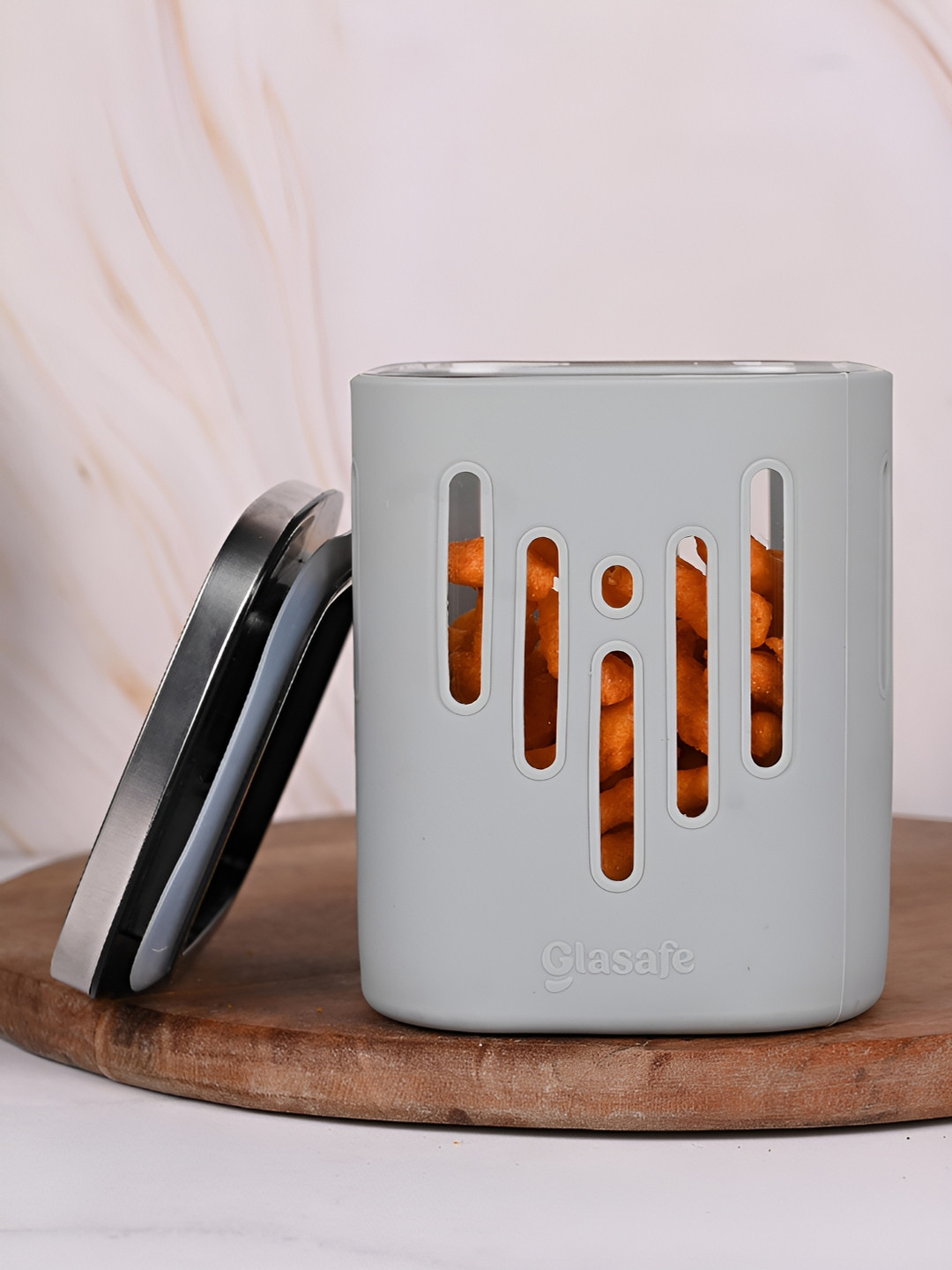 Glasafe Store 'O' Grip Grey Striped Borosilicate Glass Dishwasher Safe Clip-On Graduated Container-600ml