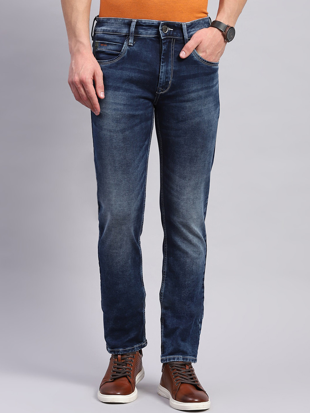 Monte Carlo Men Slim Fit Heavy Fade Clean Look Whiskers  Jeans