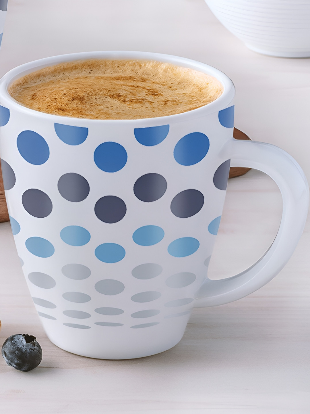 Larah by BOROSIL White & Blue Printed Opalware Matte Mugs 400 ml