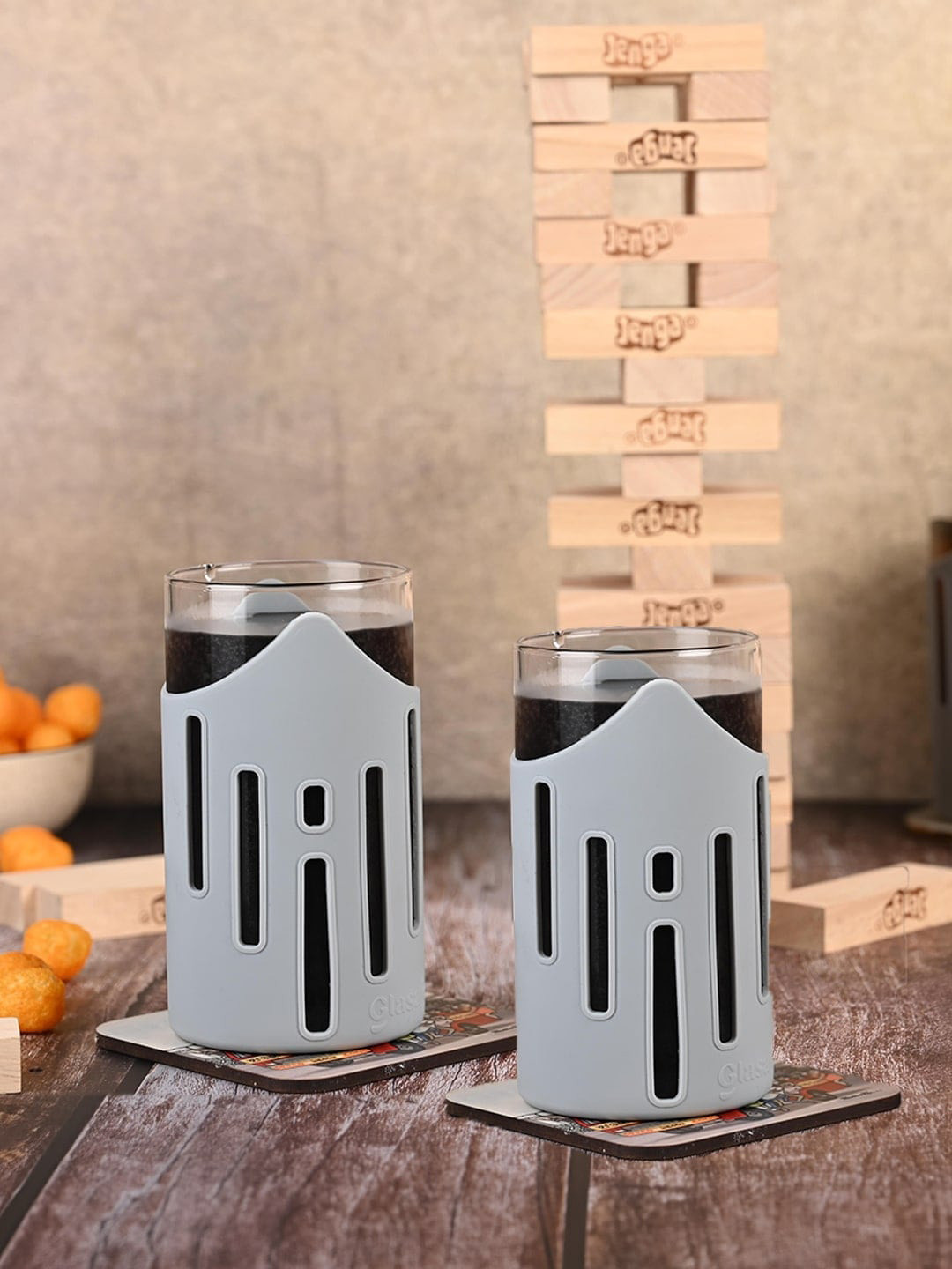 GLASAFE 2 Pieces Grip 'N' Sip Borosilicate Scratch Resistant Water Glasses - 350 ml each