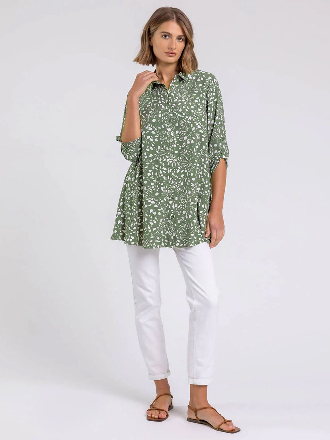 Selvia Floral Printed Longline Casual Shirt