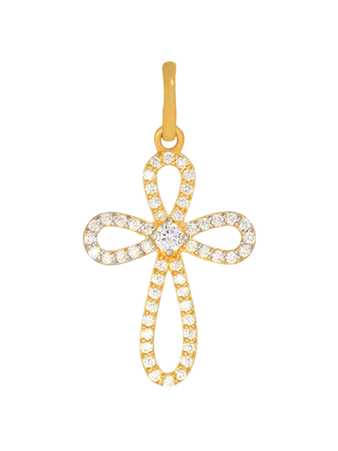 BHIMA 22K Hallmark 916 Purity Yellow Gold Floral Cross Stone Pendant