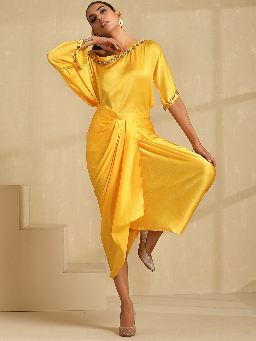 indy Raaga Embellished Draped Top With Skirt Co-Ords